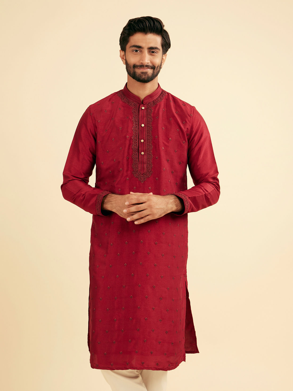Manyavar Men Radiant Red Kurta Pajama