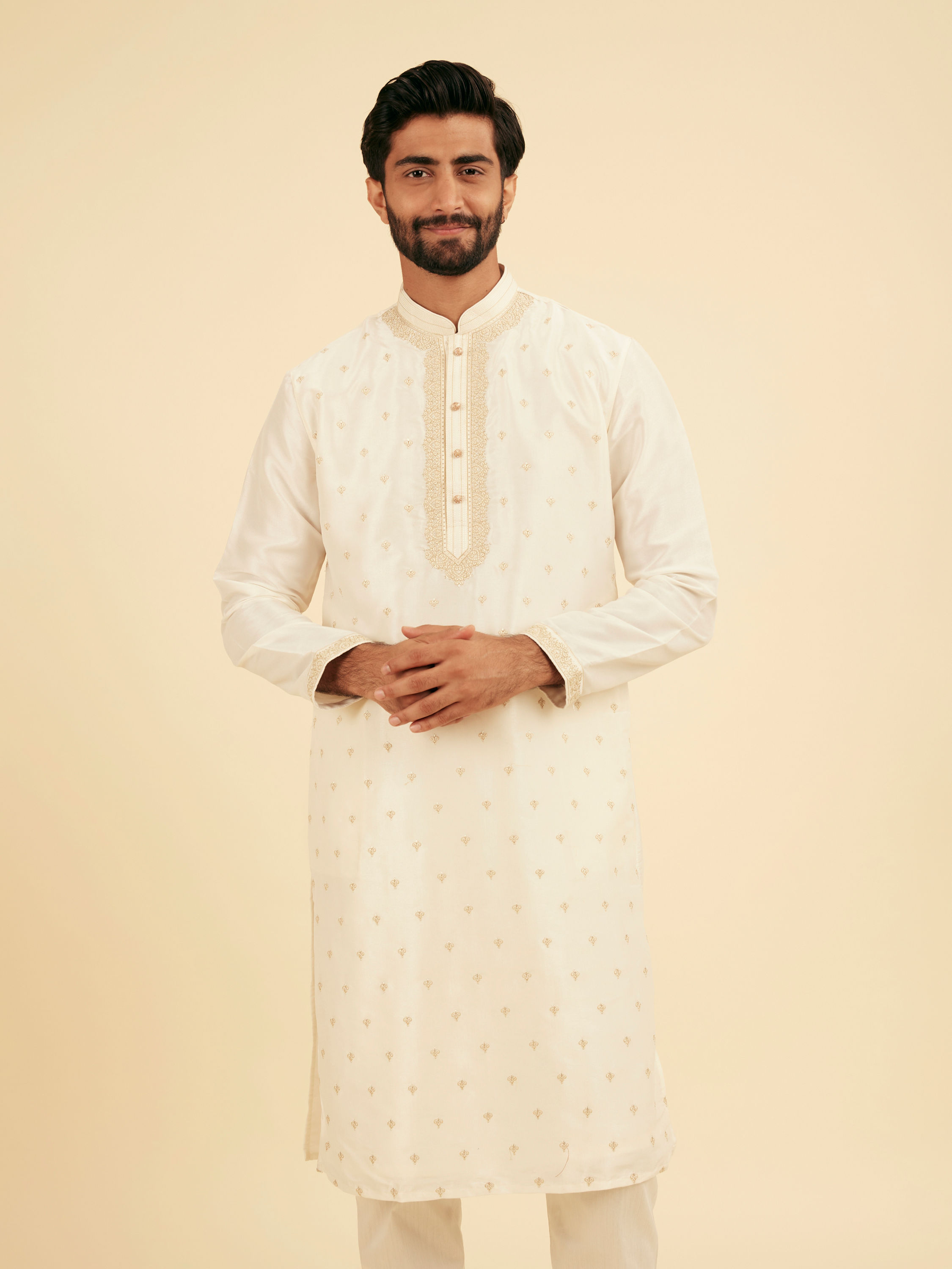 Manyavar Men Radiant Cream Kurta Pajama