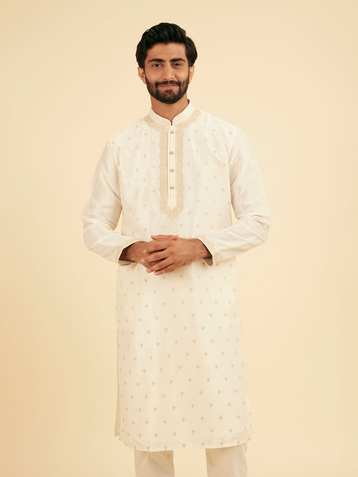 Manyavar Men Radiant Cream Kurta Pajama