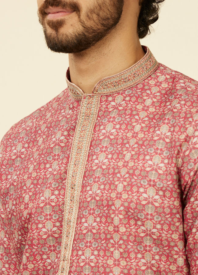 alt message - Manyavar Men Rust Embroidery Blended Viscose Kurta Pajama image number 1