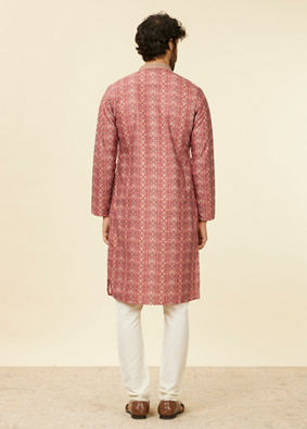 alt message - Manyavar Men Rust Embroidery Blended Viscose Kurta Pajama image number 5