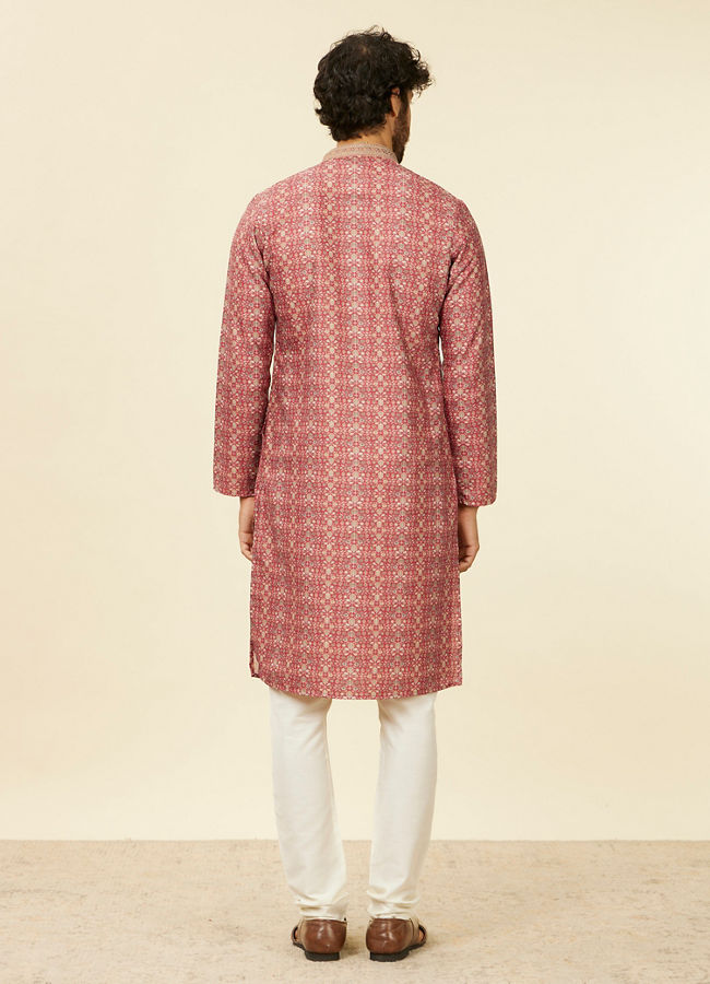 alt message - Manyavar Men Rust Embroidery Blended Viscose Kurta Pajama image number 5