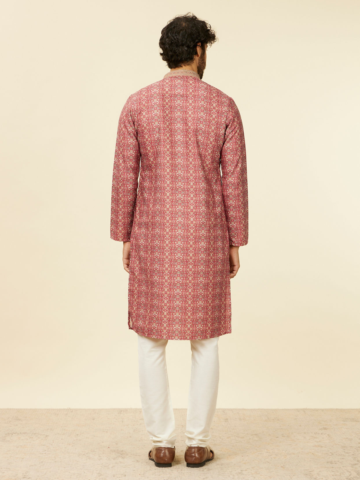 alt message - Manyavar Men Rust Embroidery Blended Viscose Kurta Pajama image number 5