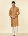Manyavar Men Mustard Yellow Jaal Patterned Kurta Set