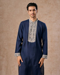 Manyavar Men Exquisite Dark Blue Kurta Churidar
