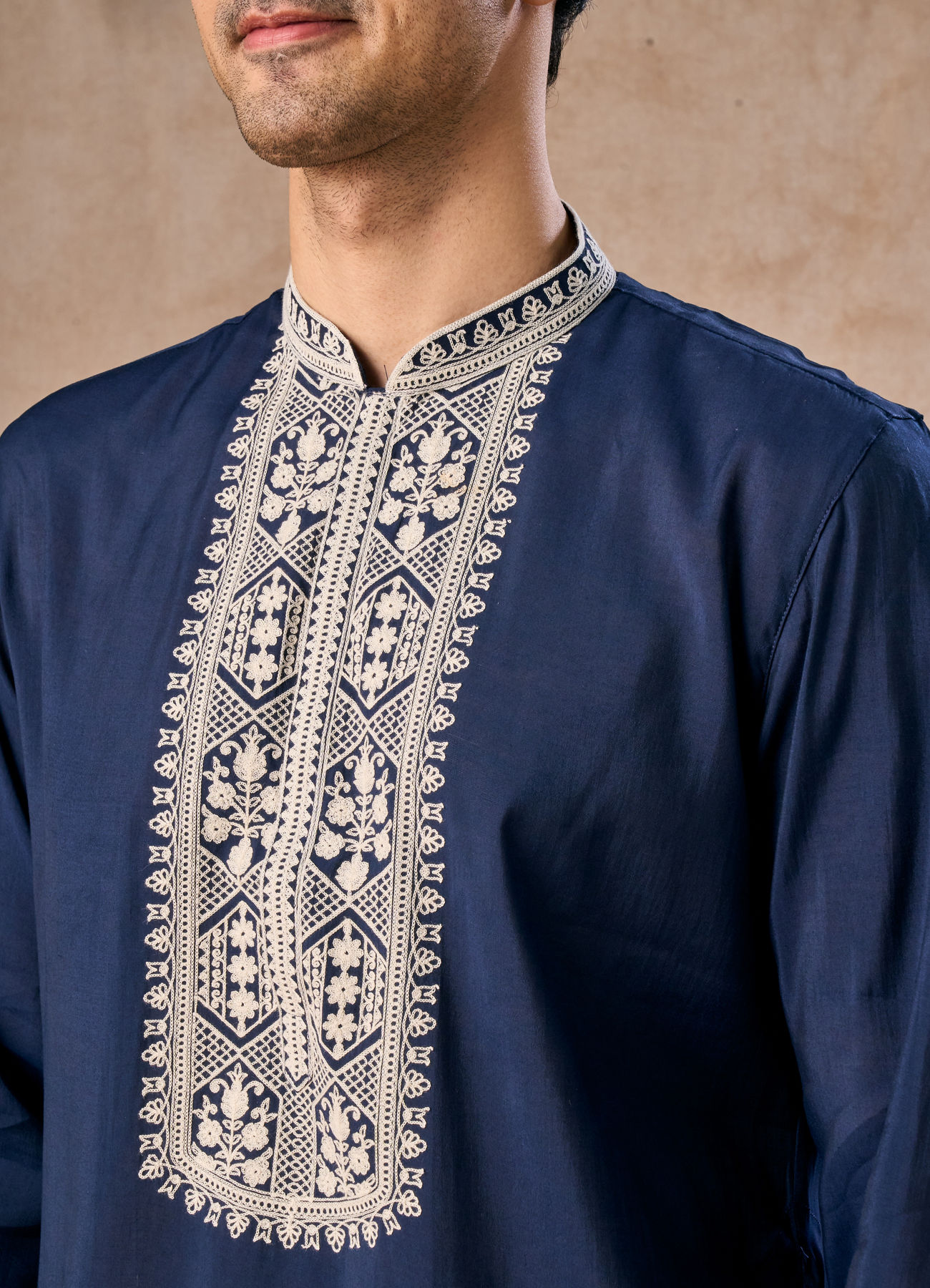 Manyavar Men Exquisite Dark Blue Kurta Churidar