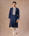Manyavar Men Exquisite Dark Blue Kurta Churidar