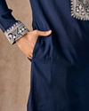 Manyavar Men Exquisite Dark Blue Kurta Churidar
