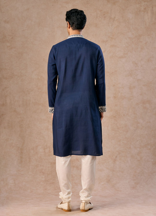 Manyavar Men Exquisite Dark Blue Kurta Churidar