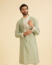 Manyavar Men Light Green Blended Viscose Kurta Churidar Set