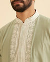 Manyavar Men Light Green Blended Viscose Kurta Churidar Set