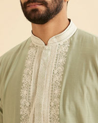 Manyavar Men Light Green Blended Viscose Kurta Churidar Set