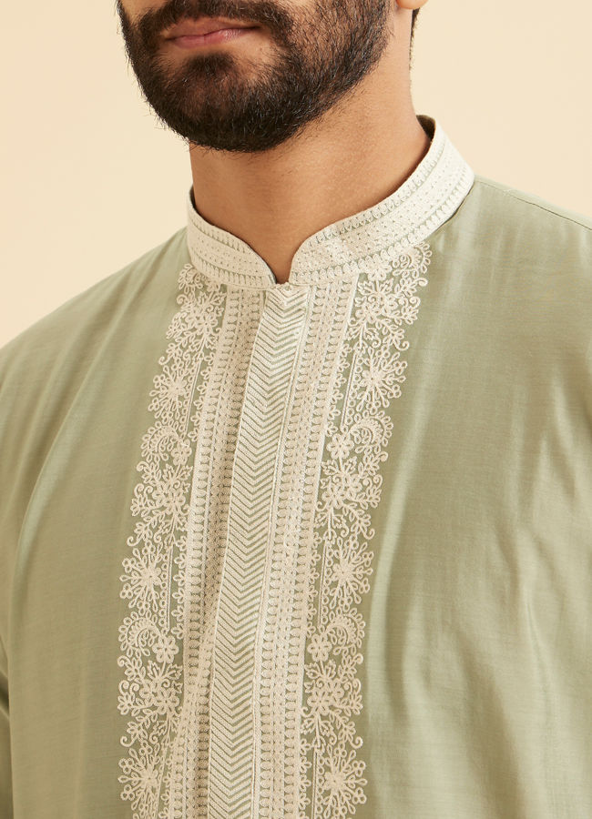 Manyavar Men Light Green Blended Viscose Kurta Churidar Set