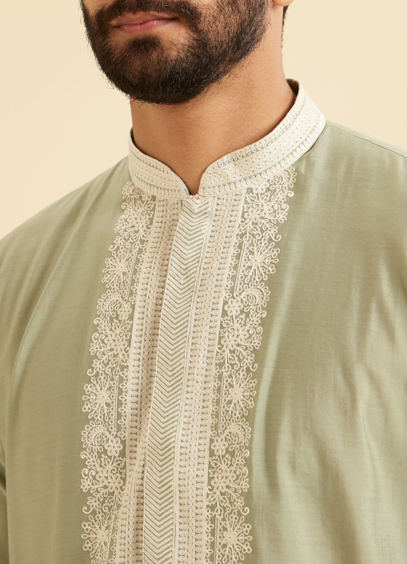Manyavar Men Light Green Blended Viscose Kurta Churidar Set