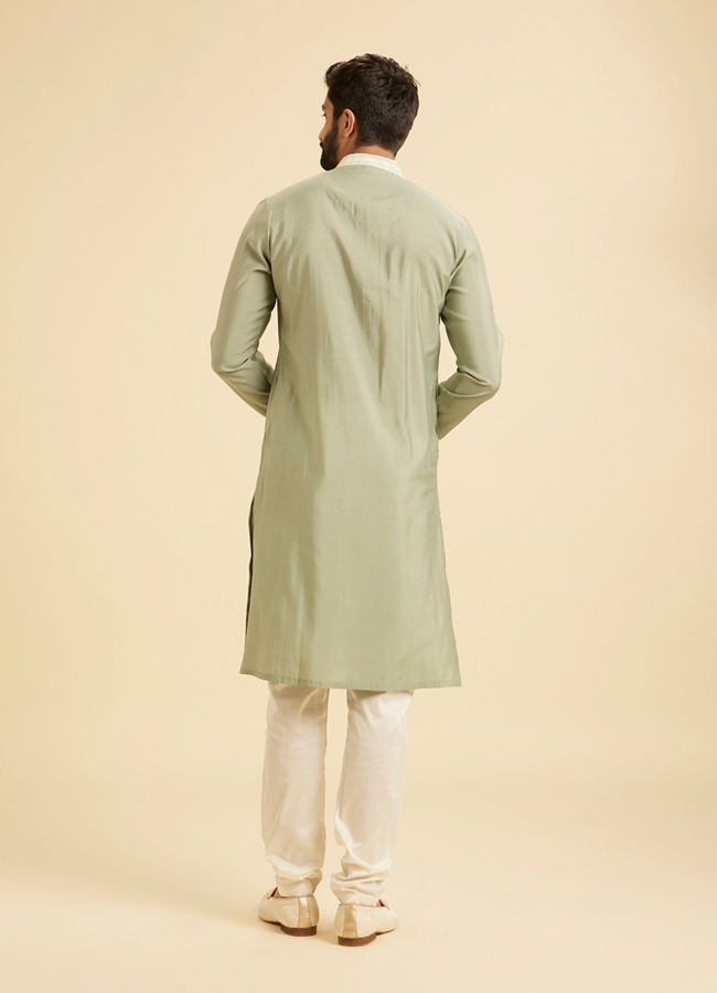 Manyavar Men Light Green Blended Viscose Kurta Churidar Set