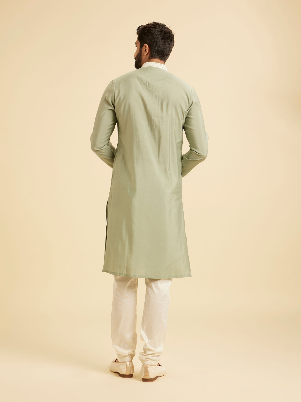 Manyavar Men Light Green Blended Viscose Kurta Churidar Set