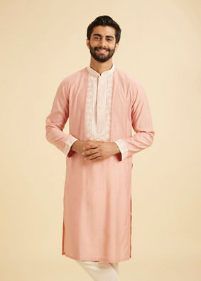 Manyavar Men Peach Elegance Kurta Pajama