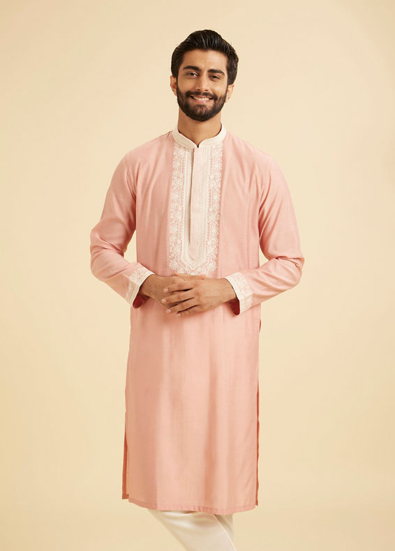 Manyavar Men Peach Elegance Kurta Pajama