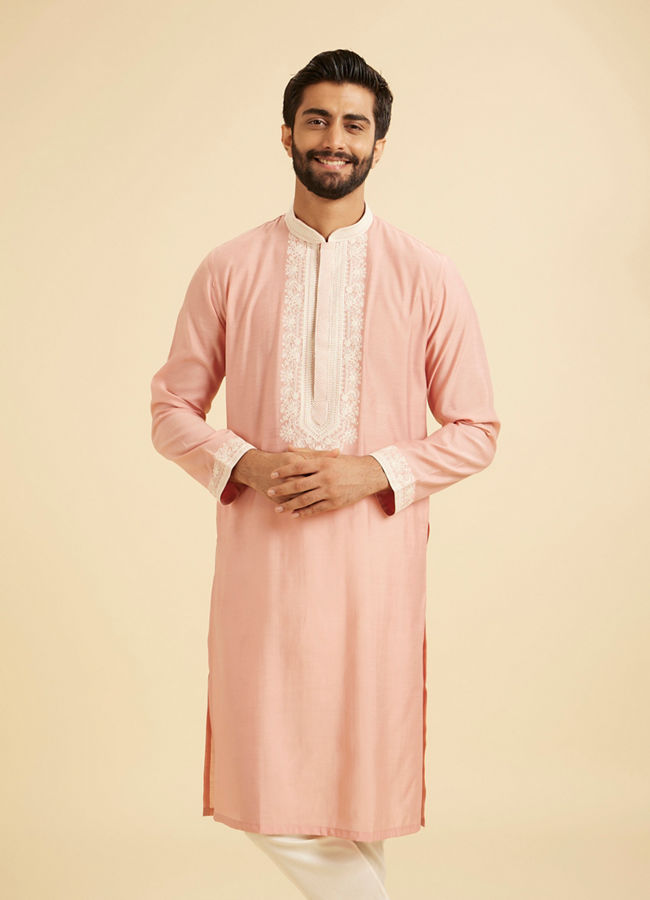 Manyavar Men Peach Elegance Kurta Pajama