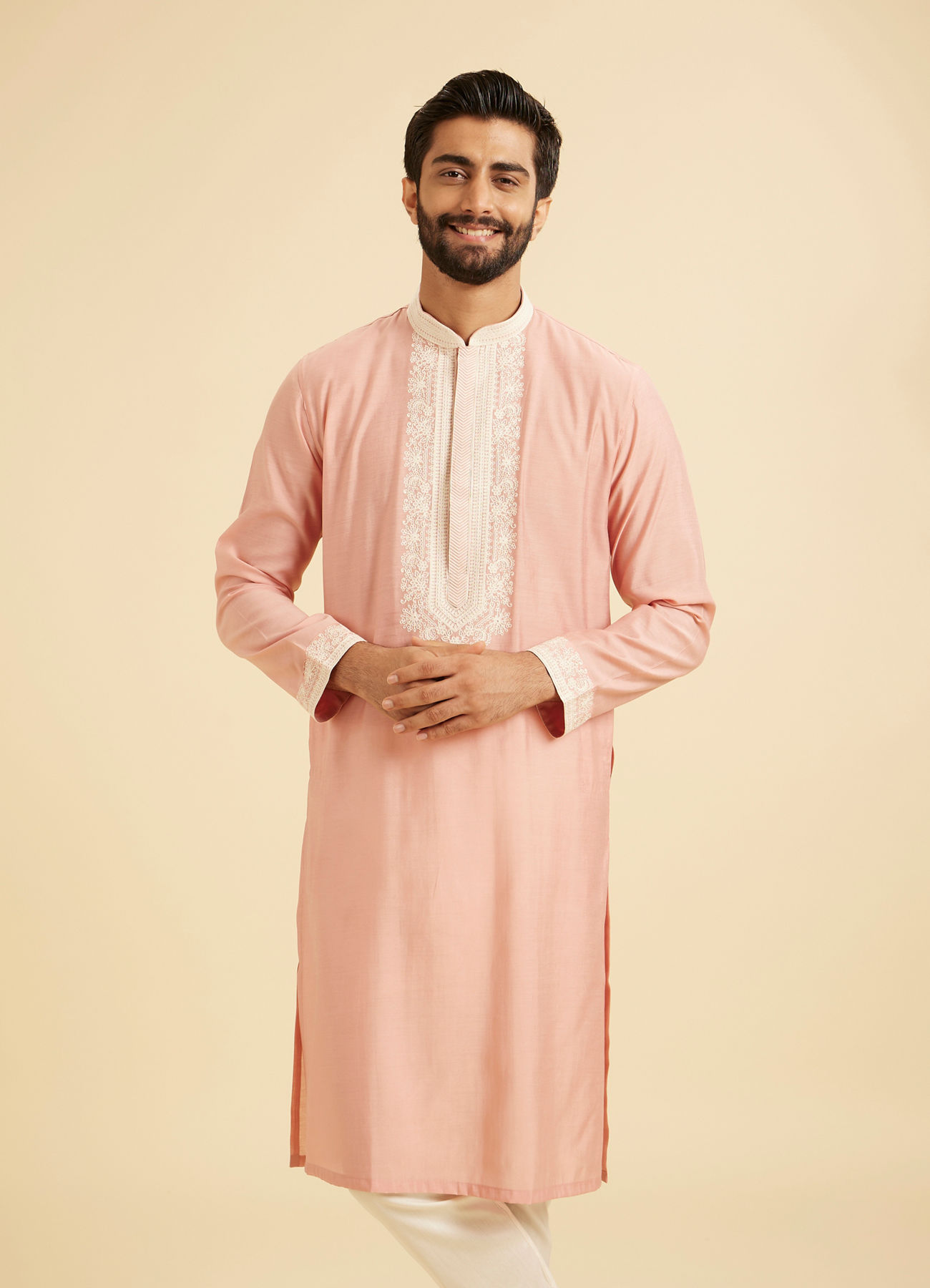 Manyavar Men Peach Elegance Kurta Pajama