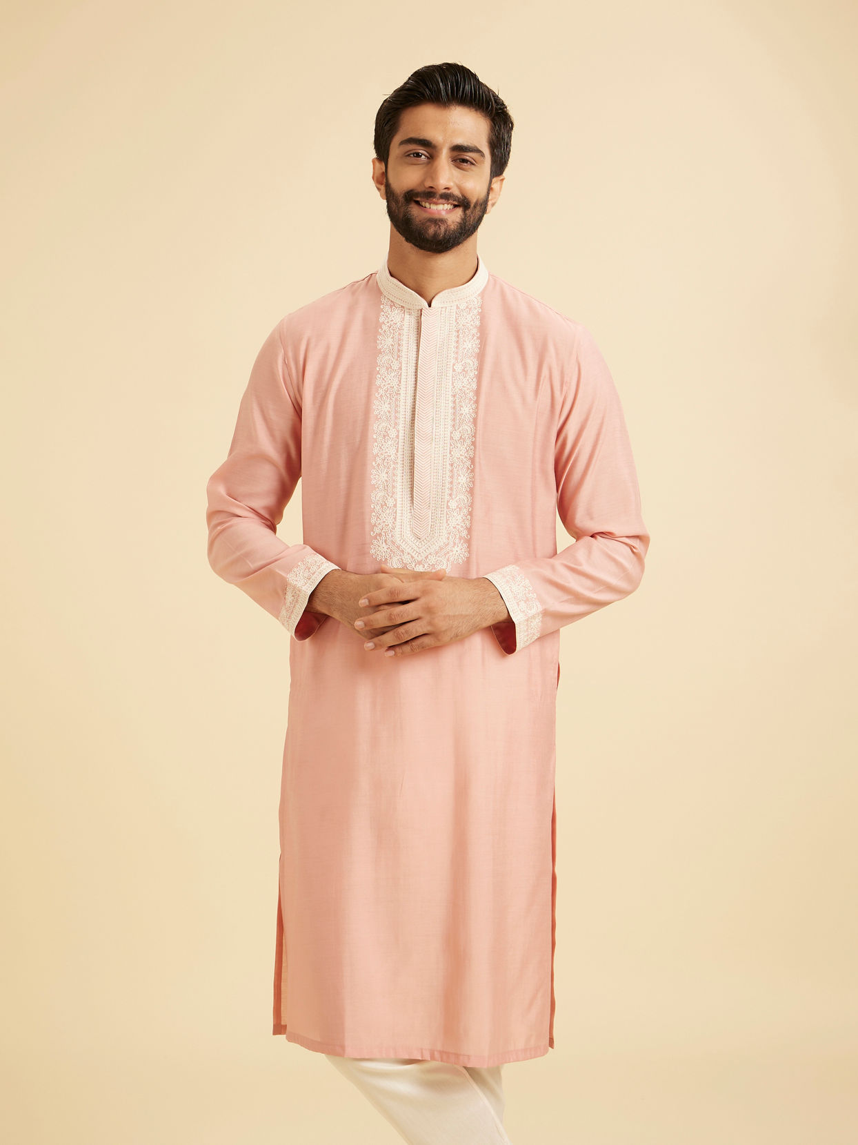 Manyavar Men Peach Elegance Kurta Pajama