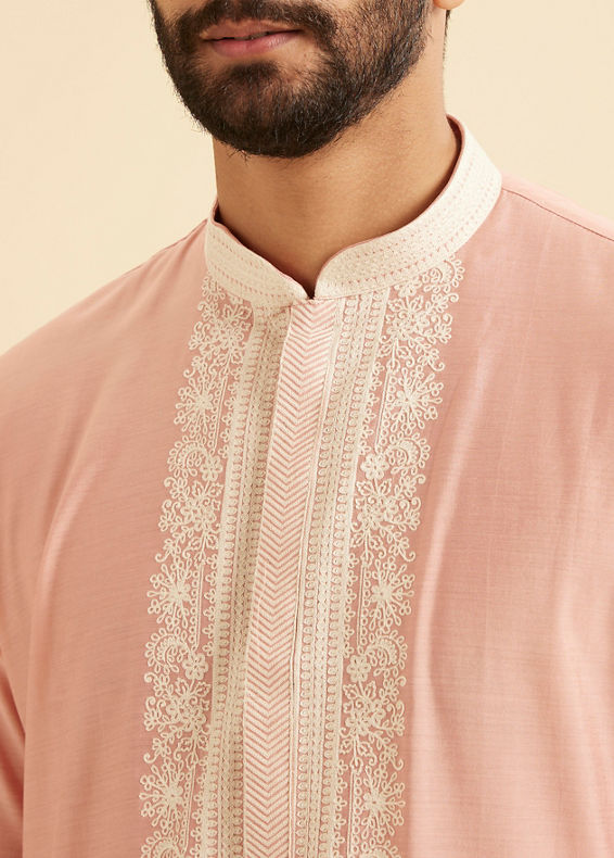 Manyavar Men Peach Elegance Kurta Pajama