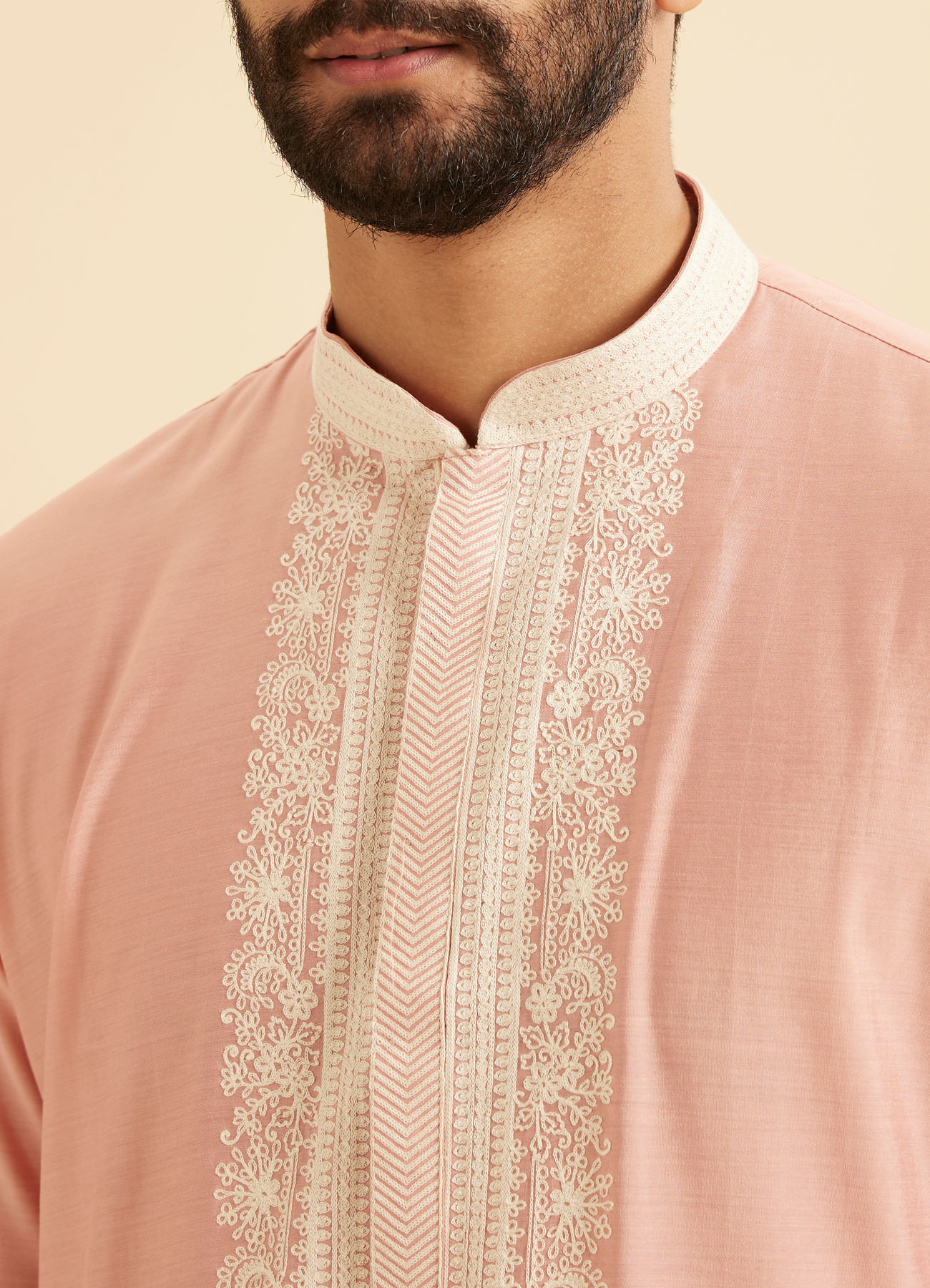 Manyavar Men Peach Elegance Kurta Pajama