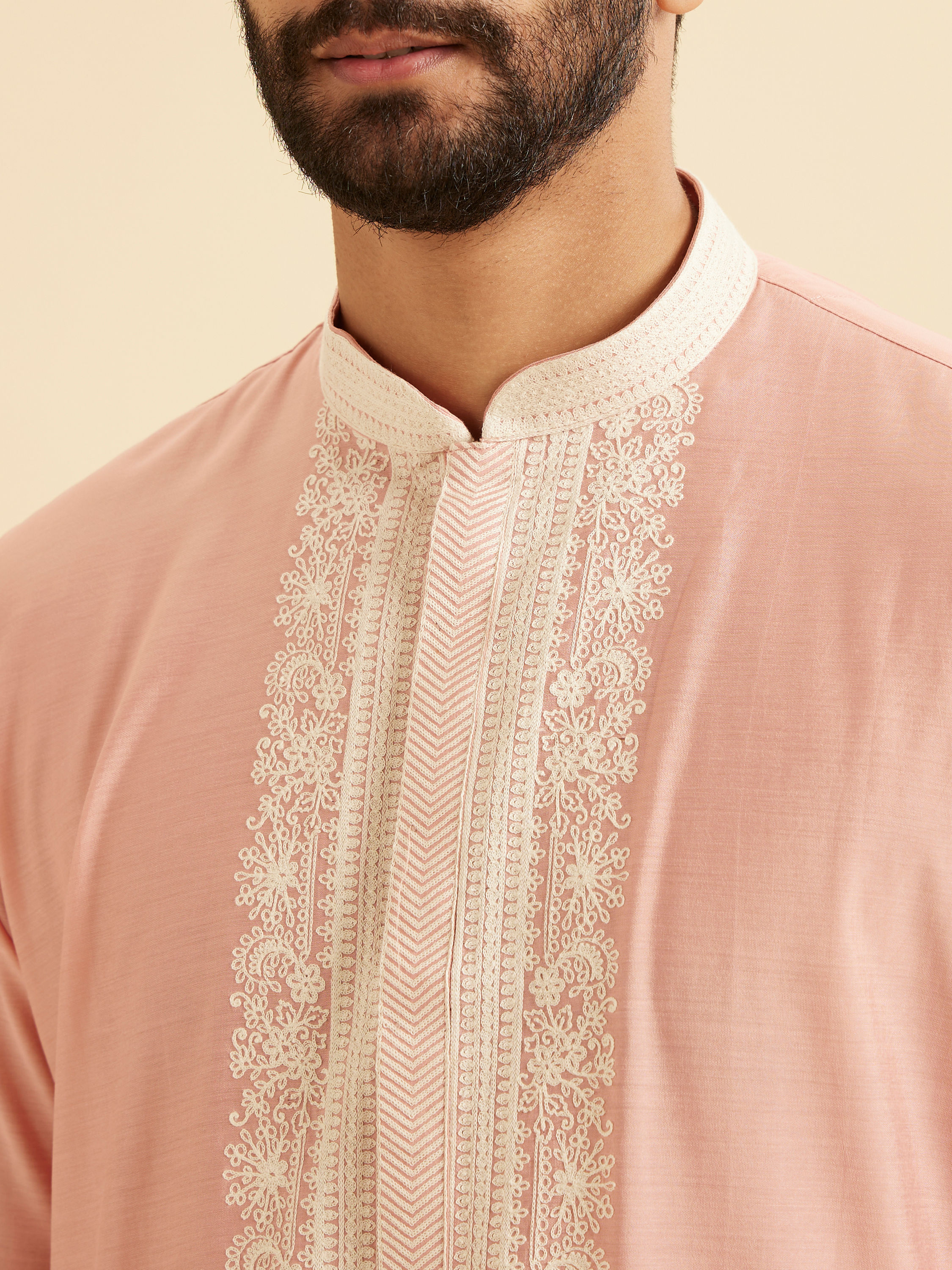 Manyavar Men Peach Elegance Kurta Pajama