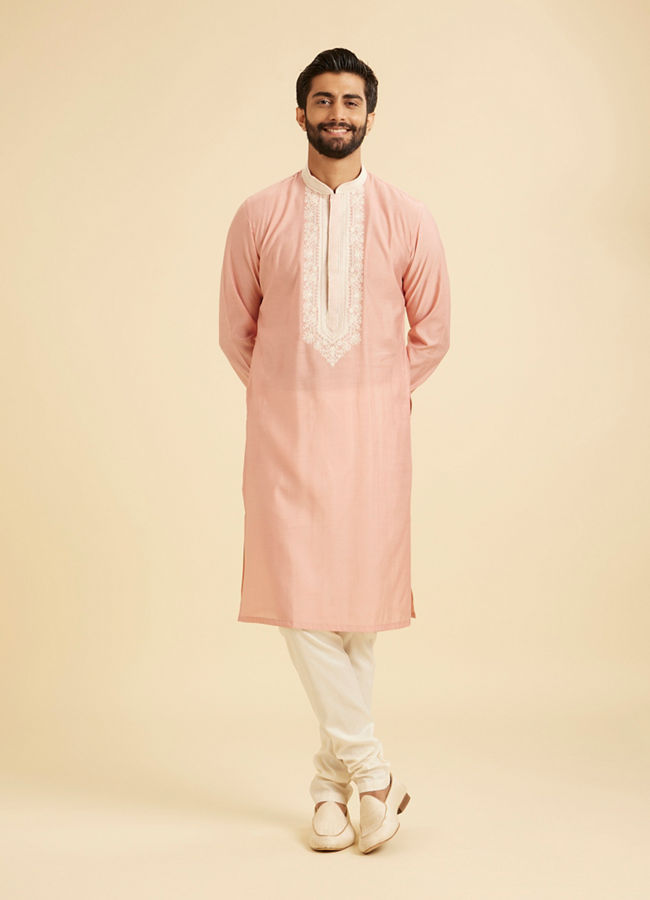 Manyavar Men Peach Elegance Kurta Pajama