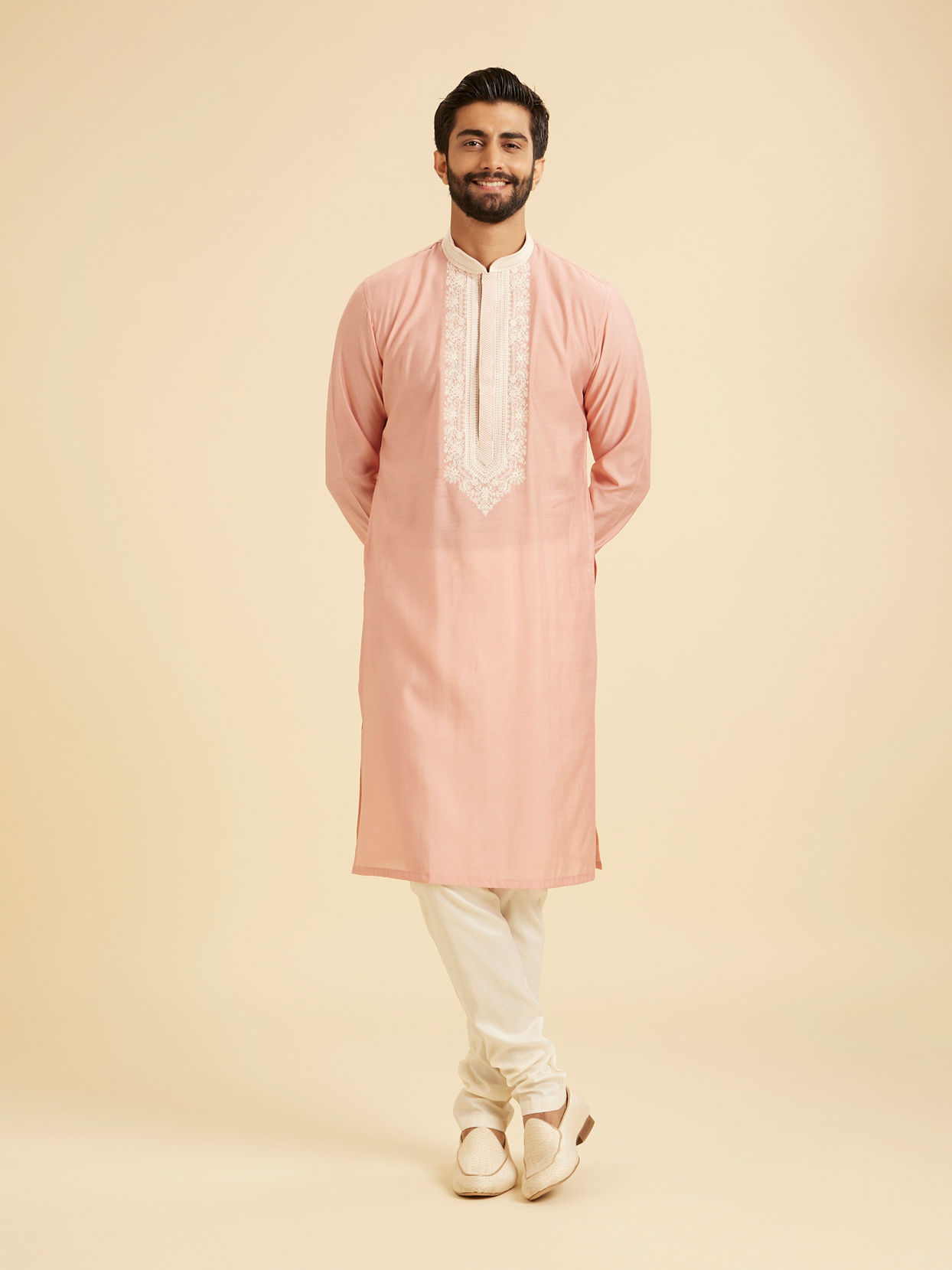Manyavar Men Peach Elegance Kurta Pajama