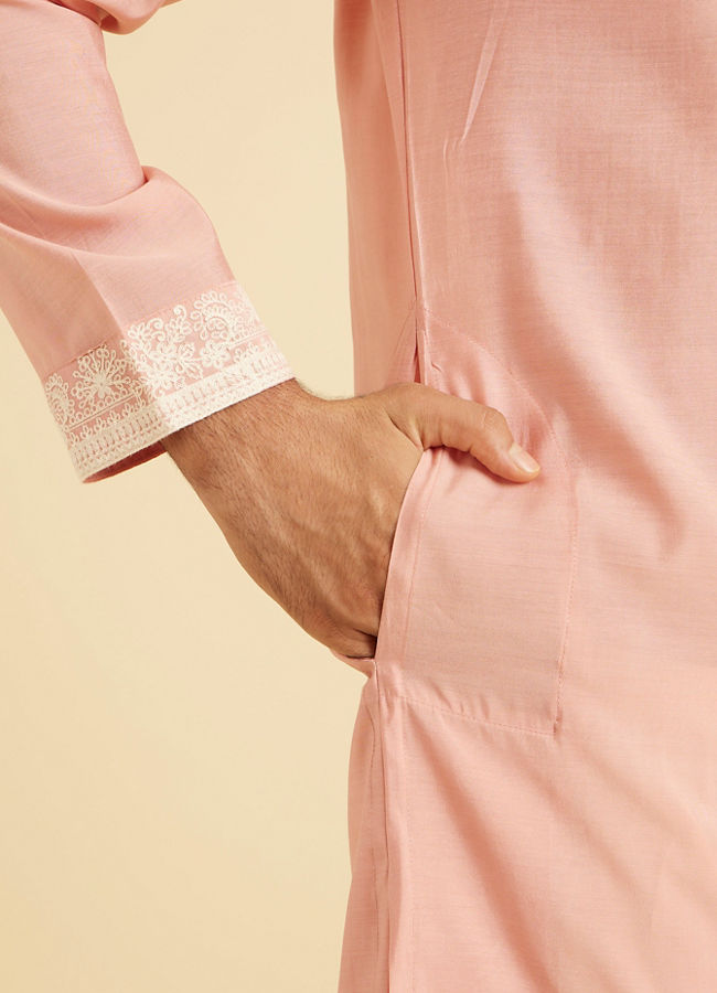 Manyavar Men Peach Elegance Kurta Pajama