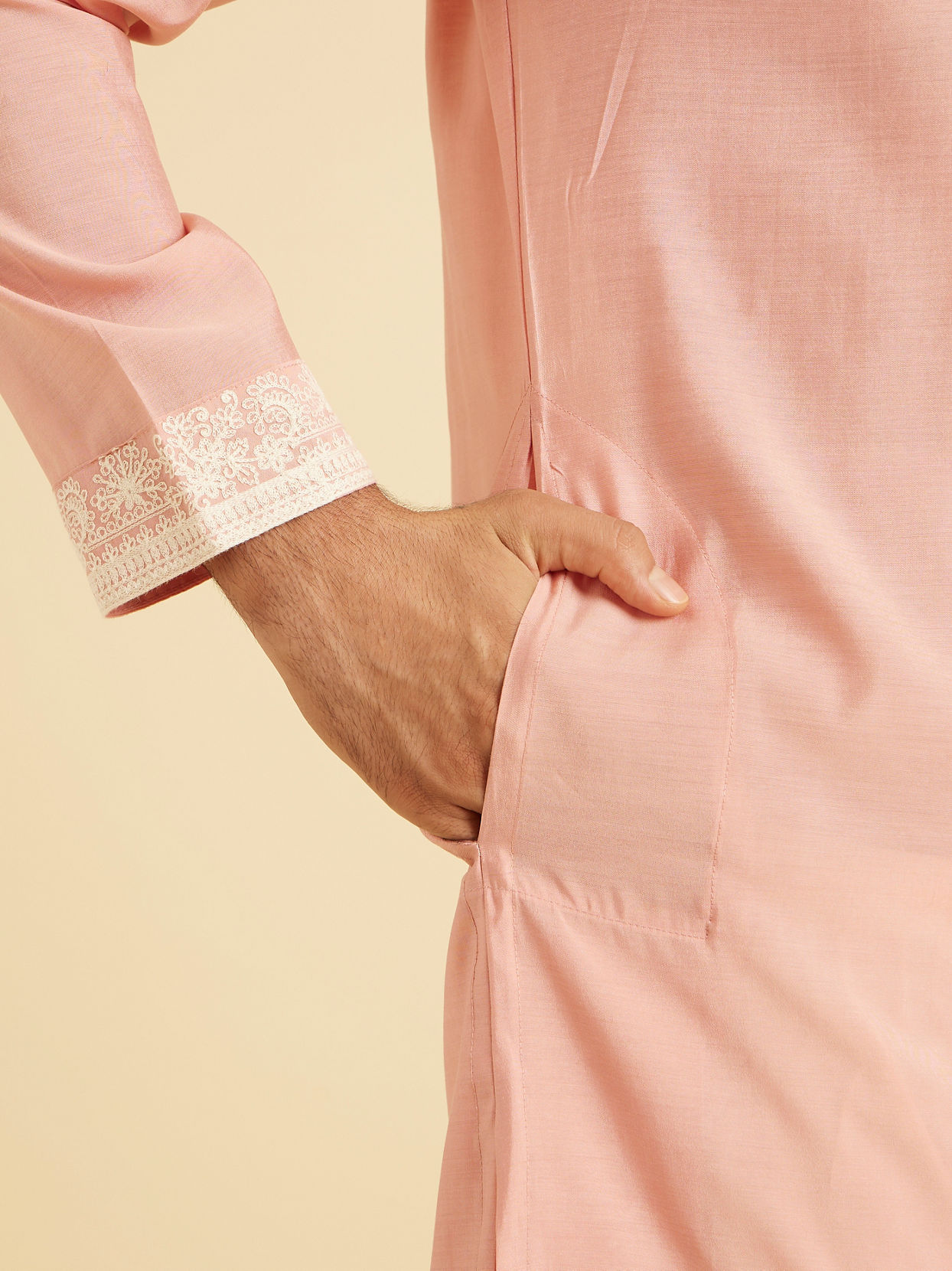 Manyavar Men Peach Elegance Kurta Pajama