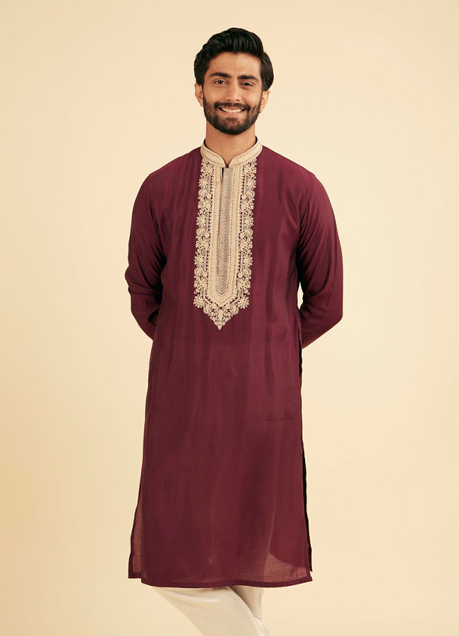 Manyavar Men Wine Majestic Elegance Kurta Pajama