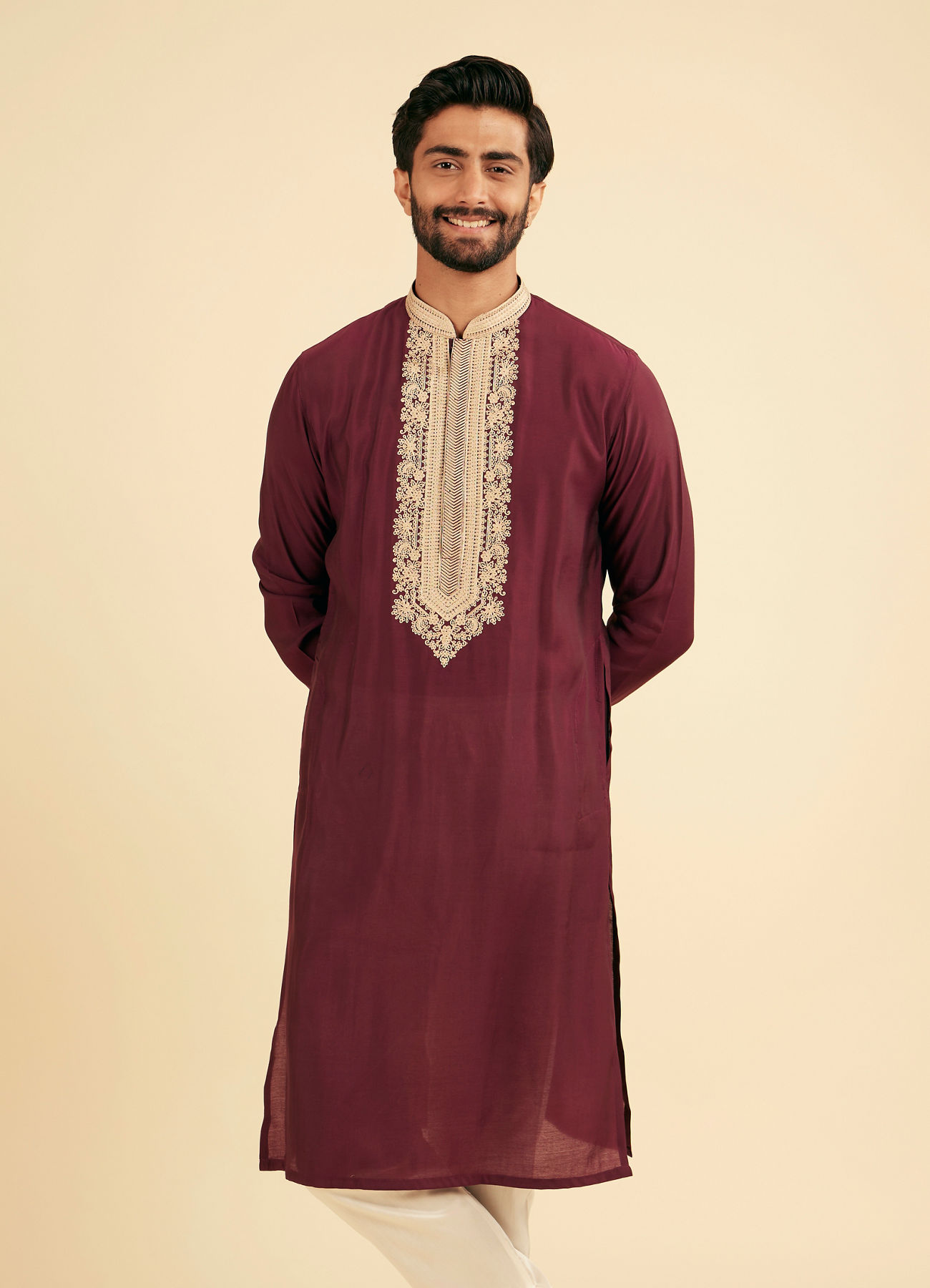 Manyavar Men Wine Majestic Elegance Kurta Pajama