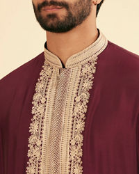 Manyavar Men Wine Majestic Elegance Kurta Pajama