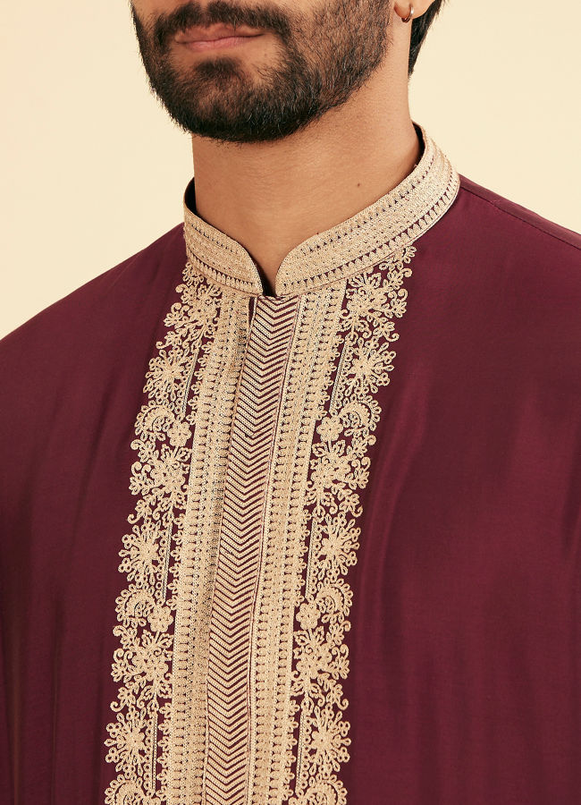 Manyavar Men Wine Majestic Elegance Kurta Pajama