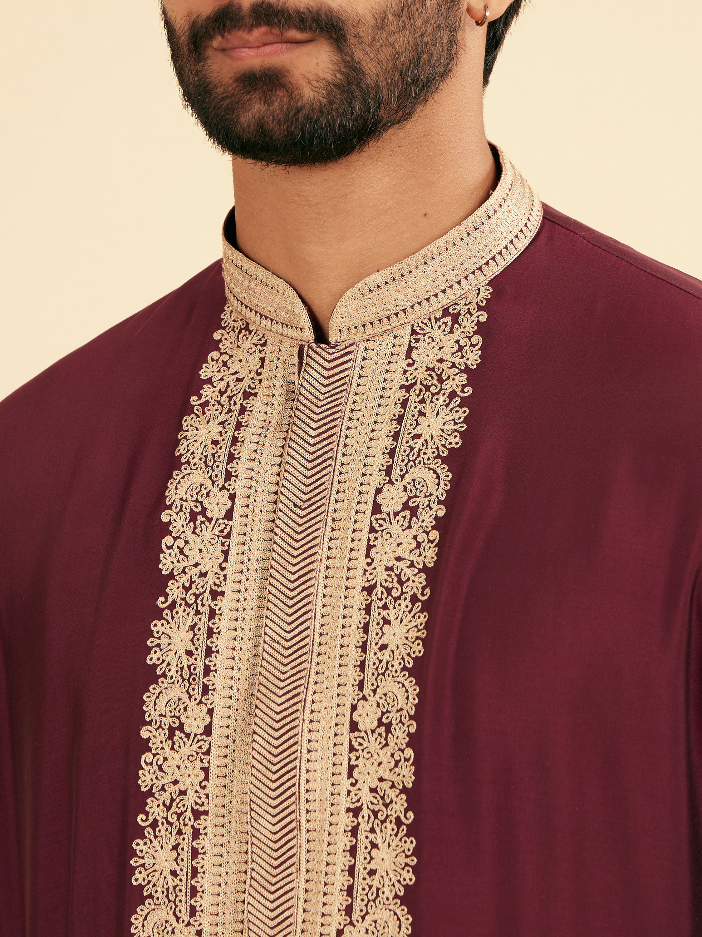 Manyavar Men Wine Majestic Elegance Kurta Pajama