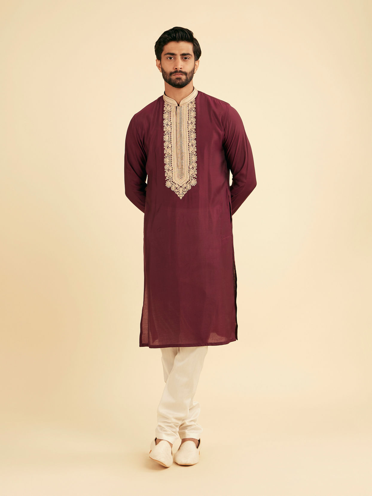 Manyavar Men Wine Majestic Elegance Kurta Pajama