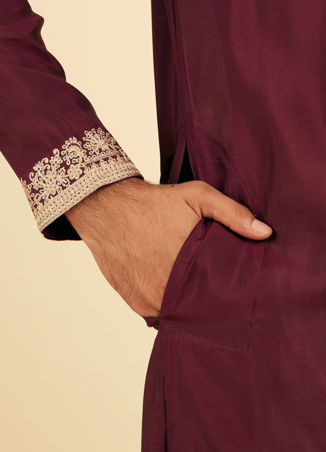 Manyavar Men Wine Majestic Elegance Kurta Pajama