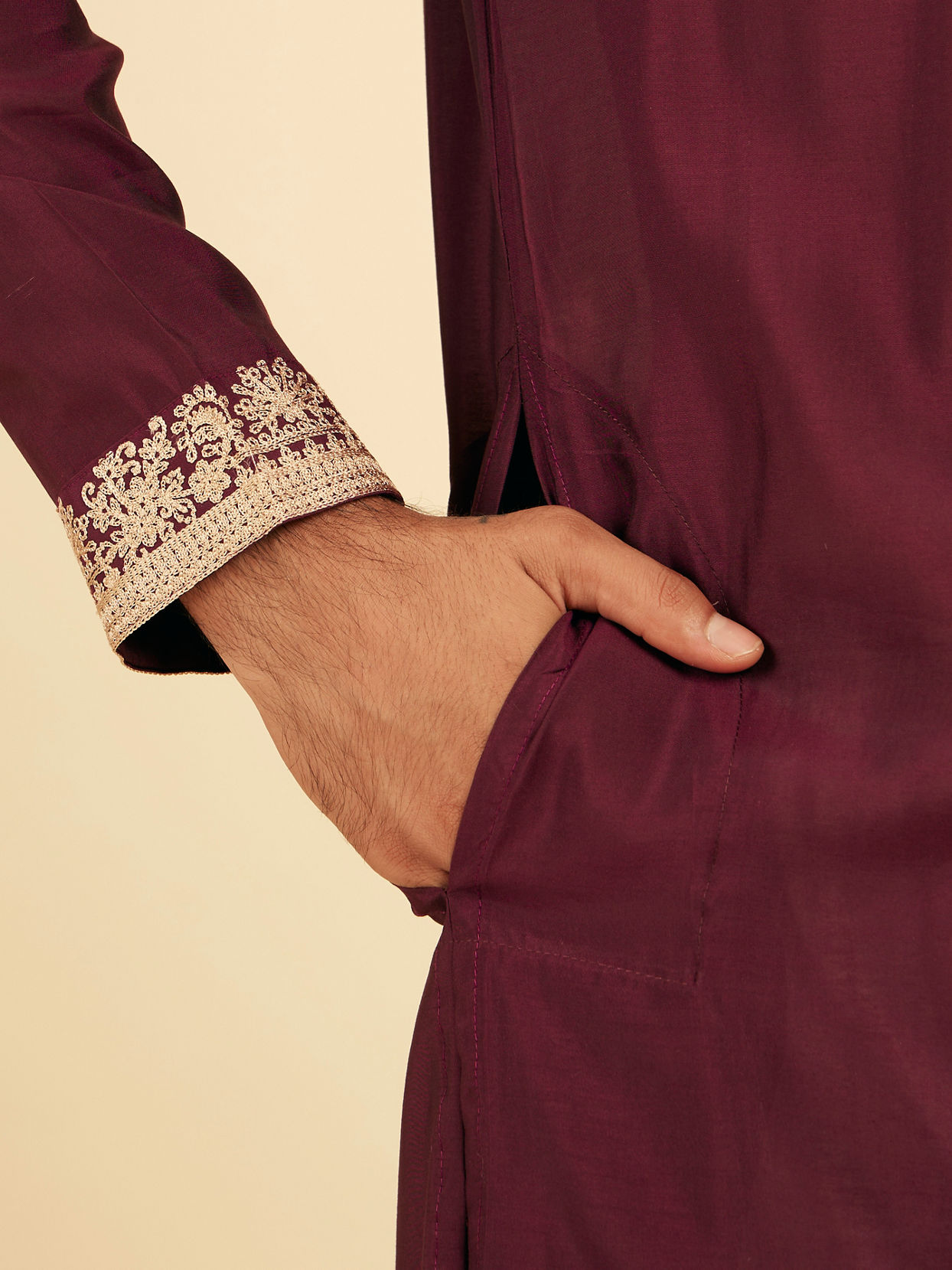 Manyavar Men Wine Majestic Elegance Kurta Pajama
