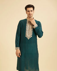 Manyavar Men Teal Green Dazzle Kurta Pajama