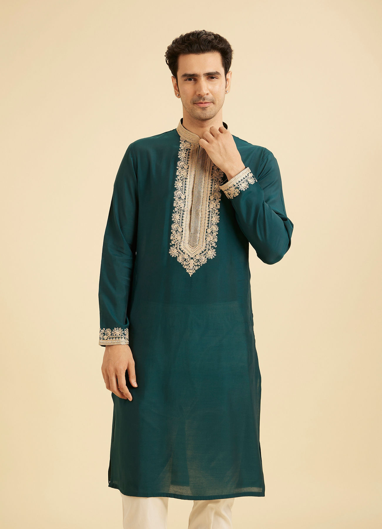 Manyavar Men Teal Green Dazzle Kurta Pajama