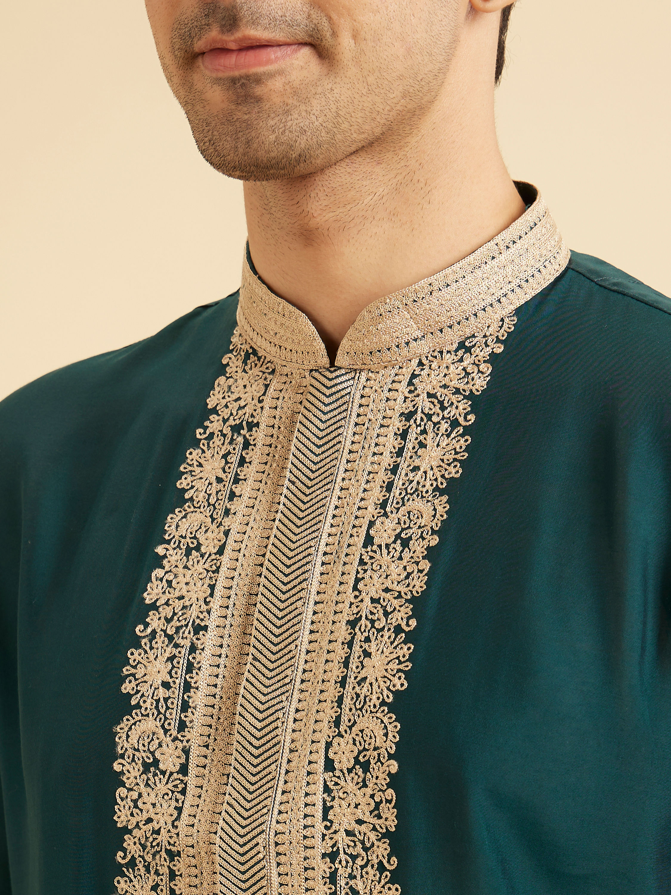 Manyavar Men Teal Green Dazzle Kurta Pajama