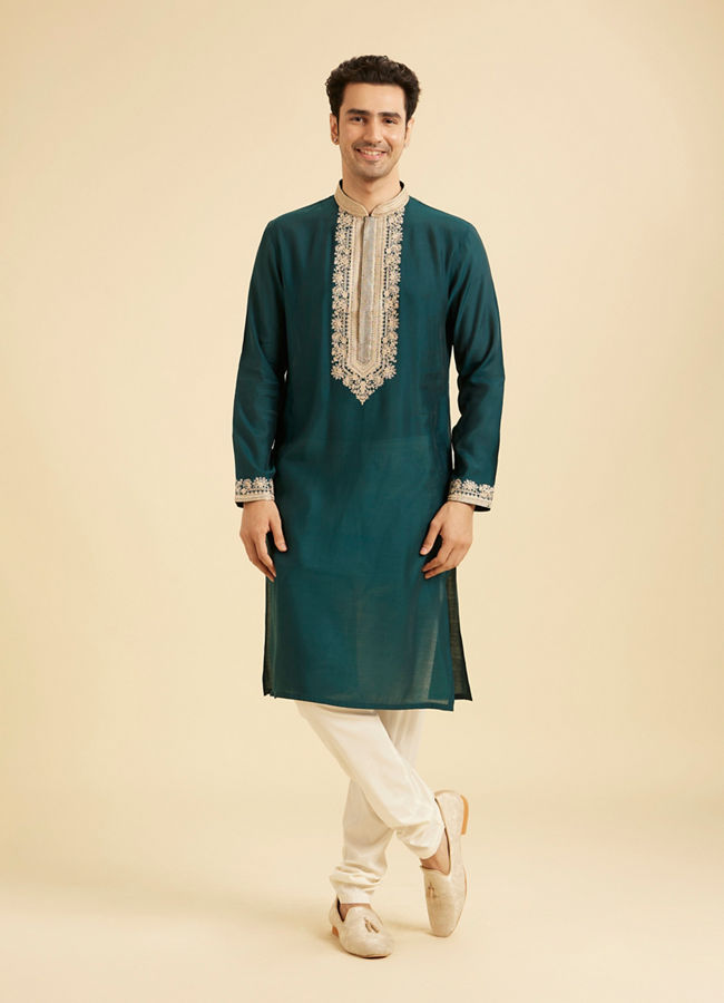 Manyavar Men Teal Green Dazzle Kurta Pajama