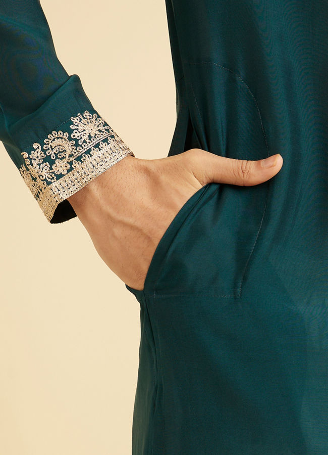 Manyavar Men Teal Green Dazzle Kurta Pajama