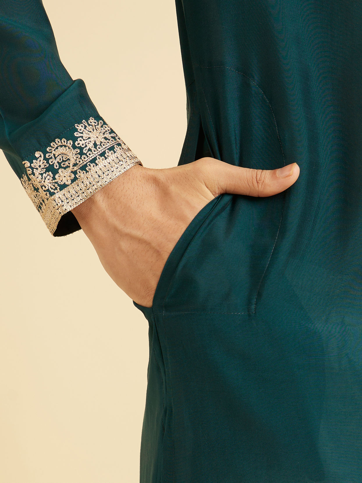 Manyavar Men Teal Green Dazzle Kurta Pajama