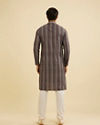 Manyavar Men Davy Grey Linear Patterned Chikankari Print Kurta Set