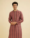 Rust Red Linear Patterned Chikankari Print Kurta Set