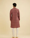 Manyavar Men Rust Red Linear Patterned Chikankari Print Kurta Set