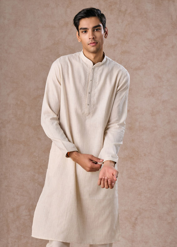 Manyavar Men Elegant Cream Kurta Churidar